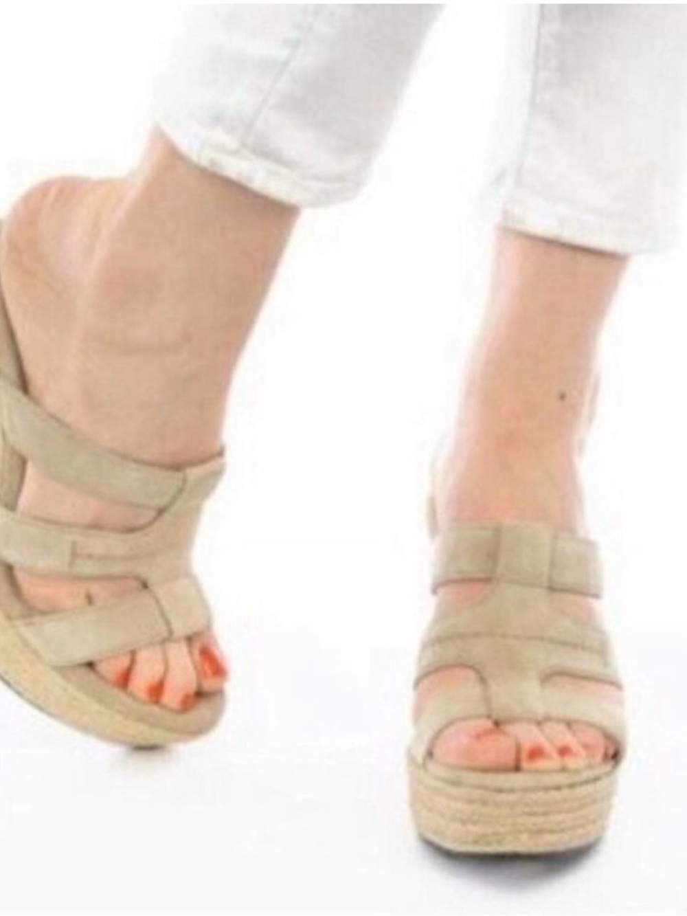 UGG Beige Leather Wedge Sandals Size 9.5